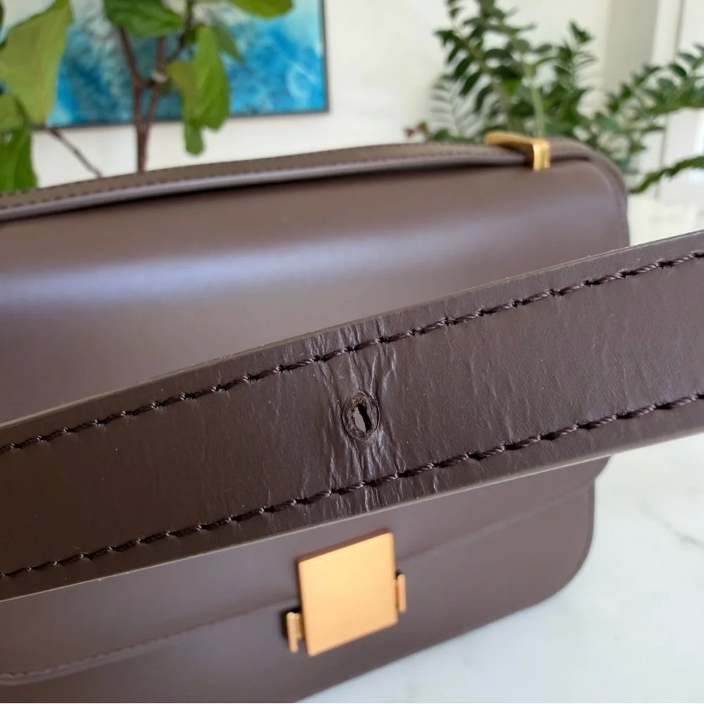 Quince Italian Leather Box Shoulder Bag Crossbody Dark Brown - Picture 13 of 16